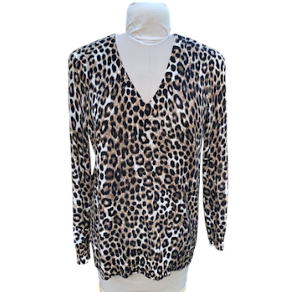 Michael Kors Leopard Print V-Neck Sweater Sz .S Cotton Blend